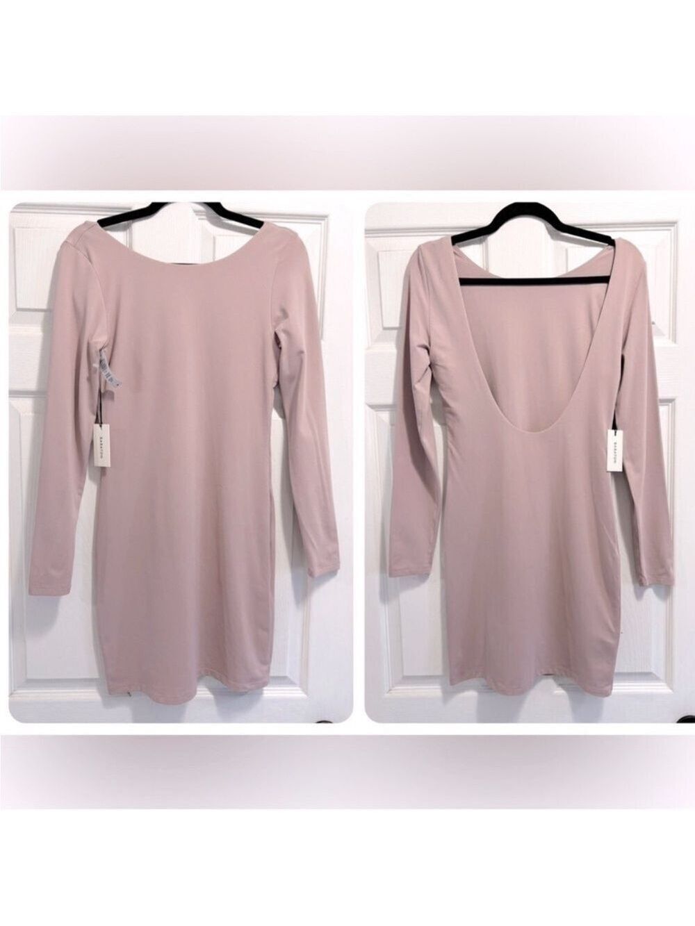 NWT Aritzia Babaton Contour Boatneck Mini Dress Scoop Back Pink Size Medium NEW